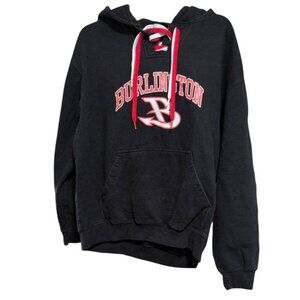 Burlington Hoodie Pullover Black Drawstring V Neckline Fleece Shirt with Pouch
